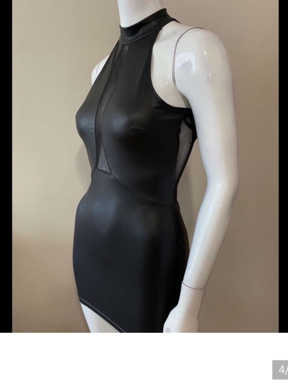 Sleek Black High-Neck Faux Leather dress